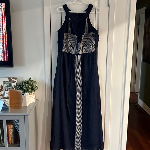 Navy blue embroidered long dress - Picture 1 of 3